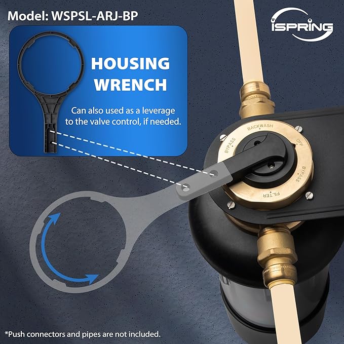 iSpring WSP50SL-ARJ-BP, NSF Certified, Whole House Spin Down Sediment Water Filter, 4 Modes Bypass, Includes Siliphos Helps Prevent Scale, Clear Housing, Jumbo Size, Touch-Screen Auto Flushing