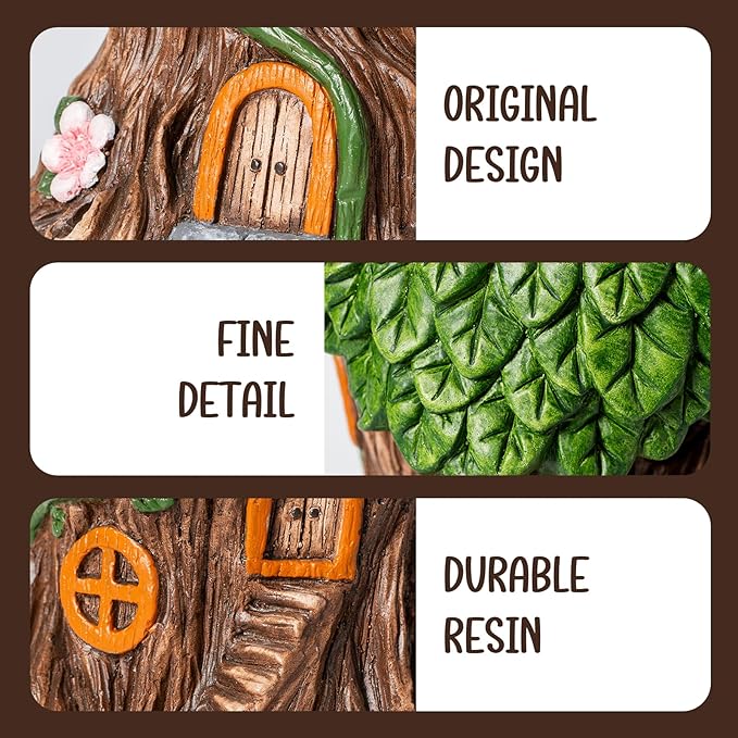 13''H Fairy House Statue Outdoor Statues Garden Resin Stool Over-Sized Sculpture Forest Pedestal Spring Decor for Home Courtyard Lawn Patio Summer Ornament Indoor Stool