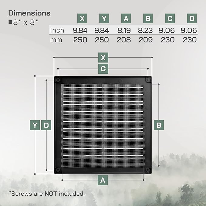 Vent Systems 8" x 8" Inch (Opening Dimensions) - Pack of 50 - Plastic Black Soffit Vent Cover - Flat Square Air Vent Grille - Air Vent Deflector - HVAC 10" x 10" Inch (Overall Dimensions)