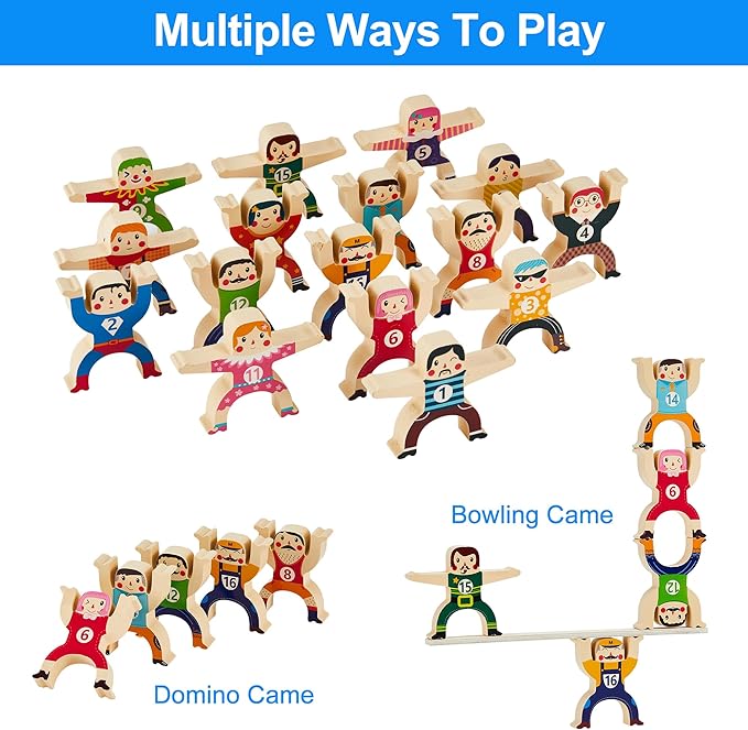 Wooden Stacking Toys,16Pcs Circus Hercules Acrobatic Troupe Interlock Toy,Balancing Building Blocks Game Toddler Puzzle Toys,for 3 4 5 6 Years Old Kids Adults