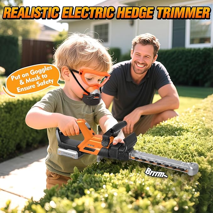 3-IN-1 Kids Garden Tools with Lights and Sounds, Weed Wacker Toy, Leaf Blower Toy, and Hedge Trimmer, Yard Tools Outdoor toys for Boys Pretend Role Play, Christmas Birthday Gifts for Kids 3,4,5,6,7,8+