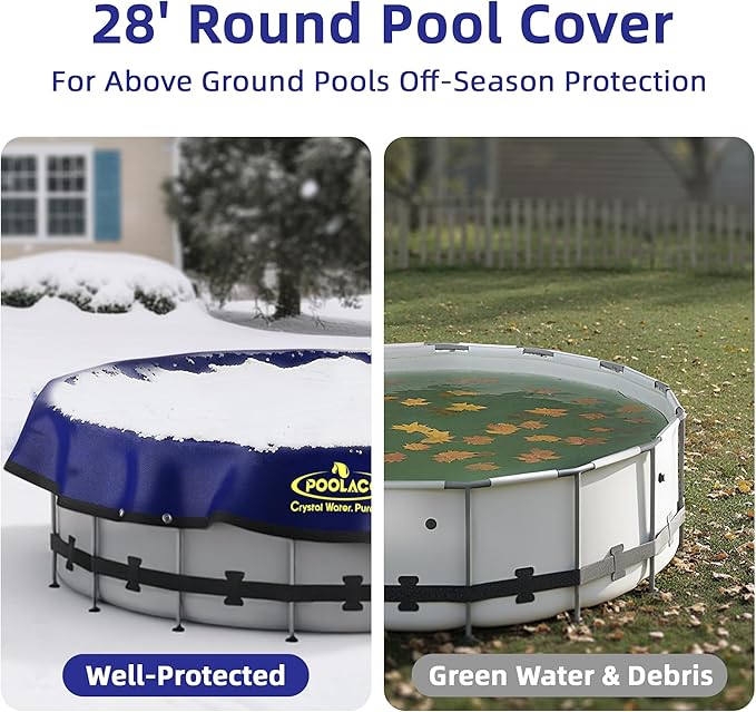 Pool Covers for Above Ground Pools - 28 ft Round Winter Pool Cover, Extra Durable Cold- and UV-Resistant Heavy-Duty Swimming Pool Cover for Winterizing