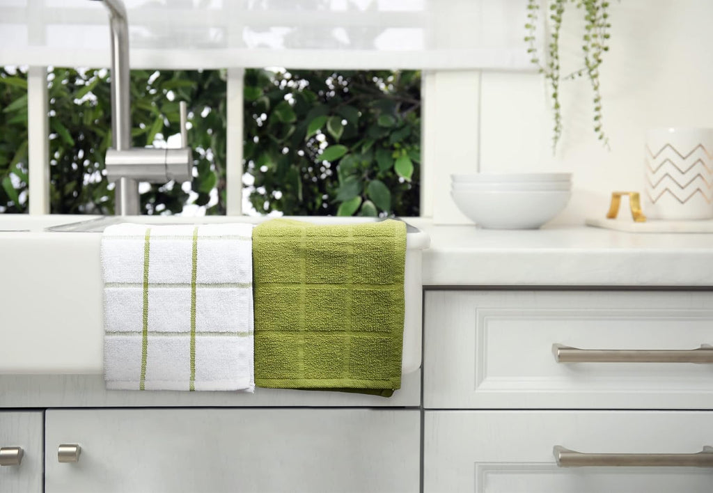 100% Cotton Terry Dish Cloth & Dish Towel, 6 Pack, Super Soft and Absorbent Kitchen Towels, Perfect for Kitchen Cleaning and Dish Washing (Green (DT and DC Combo))