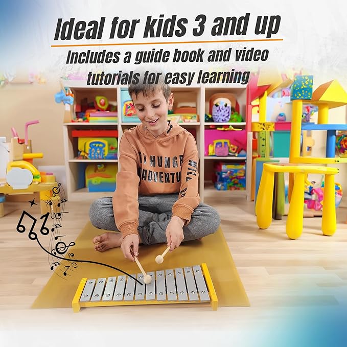 12-Note Tuned Xylophone for Toddlers & Kids – Professional Glockenspiel Musical Toy with Mallets, Guidebook & Video Tutorials – Montessori Music Instrument for Ages 3+, Gift-Ready Box
