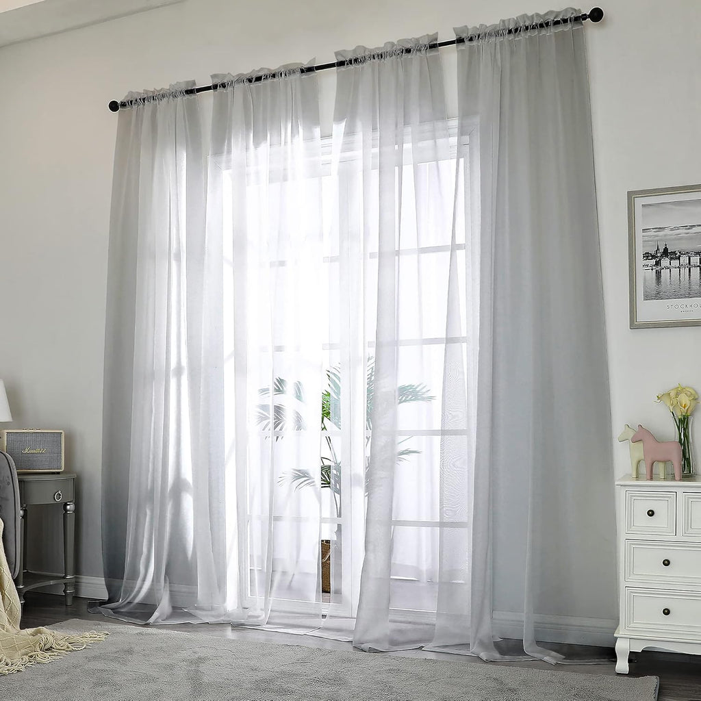 Chyhomenyc Charcoal Grey Sheer Curtains 108 Inch Length 2 Panels, Extra Long Light Filtering Solid Voile Window Drapes for Patio/Living Room/Wedding/Party Ceremony, 2 Panels, 9FT Length