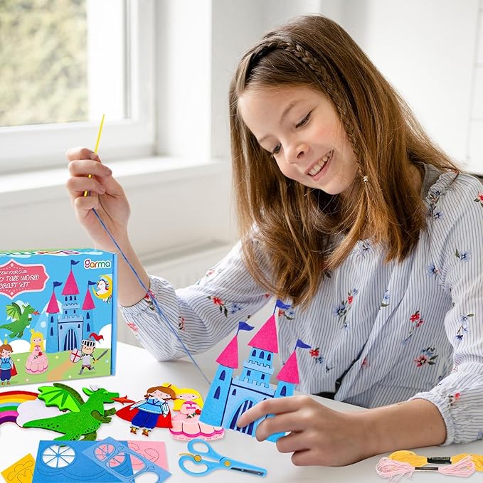 Garma Fairytale Sewing Kit for Kids - 12 in 1 DIY Kids Sewing Crafts Kit for Beginners - Mini Sewing Kits for Kid 5-8 8-12 - Easy Sew Your Own Felt Fairy Tale Craft Set for Boys & Girls Birthday