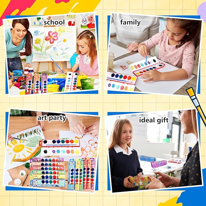 24 Pcs Apple Style Watercolor Painting Set for Kids 8 Washable Colors with Brush Watercolor Painting Set Gift Party Supplies Back to School Party Gift Exchange