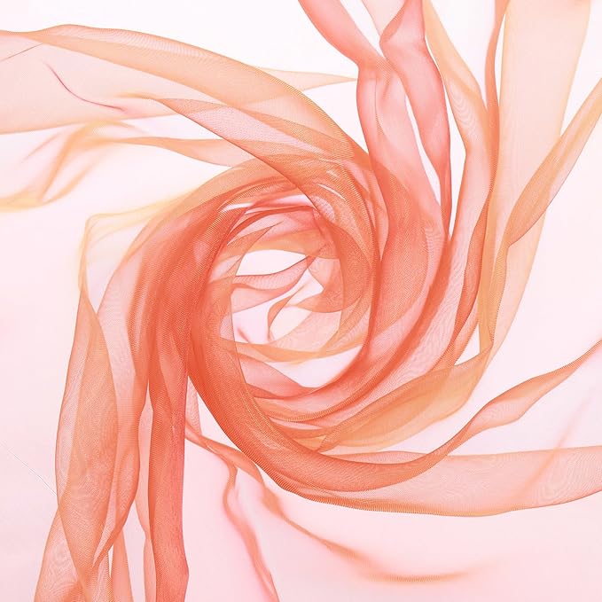 MECCANIXITY Iridescent Sheer Organza Fabric, 2 Yards x 59 Inches Solid Holographic Shiny Fabric Organza Cloth for Wedding, Curtains, Costume, Photo Background, Gradient Dark Orange Red