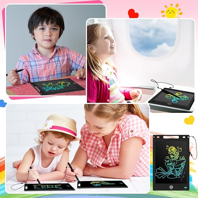 Epakh 16 Pieces LCD Writing Tablet Doodle Pad for Kids 8.5 Inch LCD Drawing Board Colorful Reusable Writing Tablet for Girl Boy Toddlers Educational (Black)