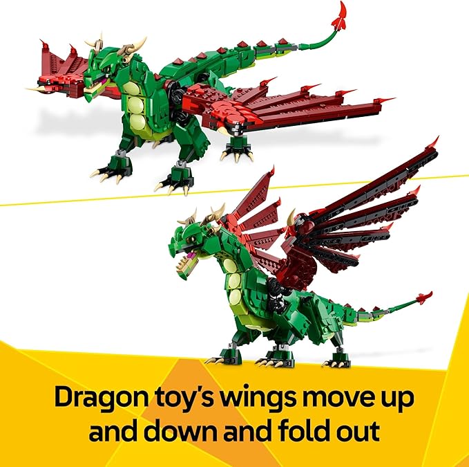 LEGO Creator 3 in 1 Medieval Dragon Toy - Building Toy with 3 Build Options, Dragon, Sea Serpent, or Phoenix - Fantasy Set for Kids, Boys and Girls, Ages 9+ - Gift Idea for Birthdays - 31161