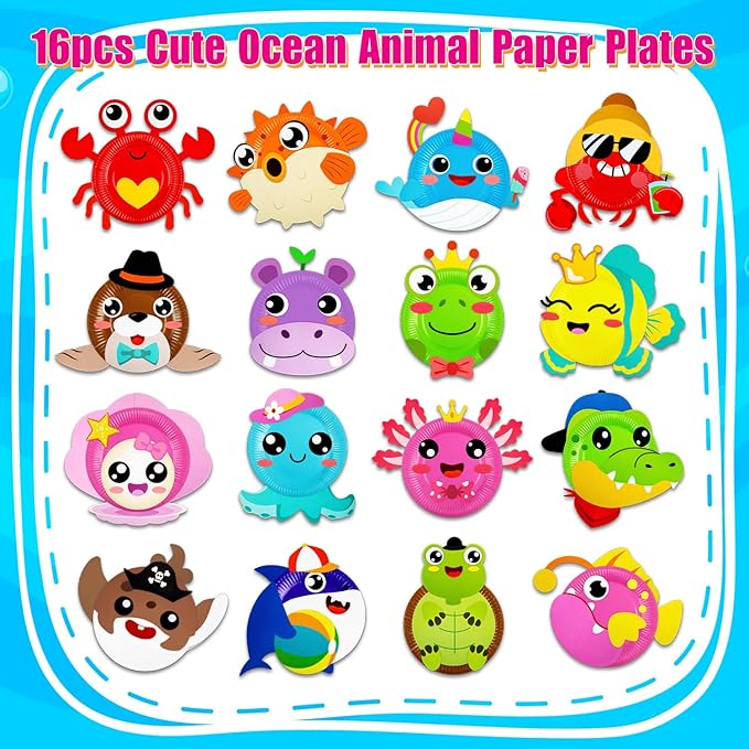 16 Pack Arts and Crafts for Kids, Toddler Crafts Animal Paper Plate Art Kit Gift for 3 4 5 6 Year Old Boys Girls DIY Kids for Birthday Party Favor Preschool Classroom Party Games