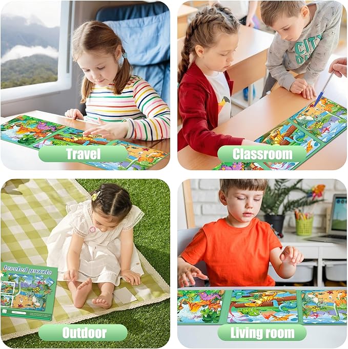 Magnetic Puzzles for Toddlers 3-5 , 75-Pieces Travel Toys , Dinosaur Puzzles Ages 4-6, Educational Learning Magnets, Road Car Trip & Airplane Activities Toys for 3 4 5 6 7 Girls Boys Gift