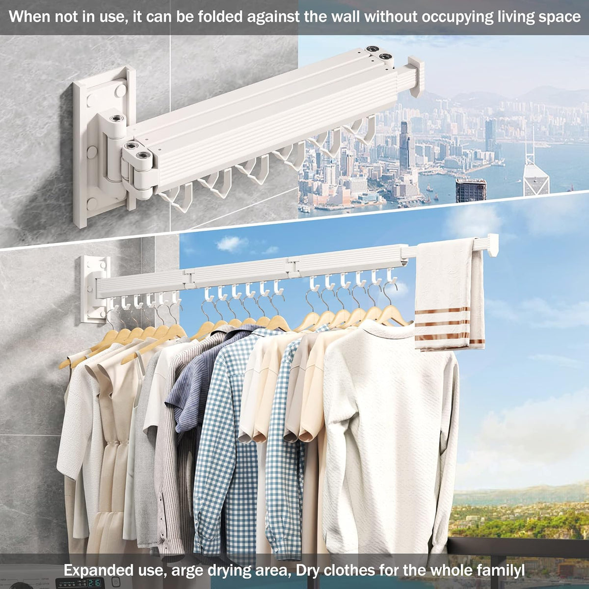 Wall Mounted Clothes Drying Rack, Collapsible Laundry Drying Rack, Retractable Foldable Drying Rack Clothing for Hanging Clothes