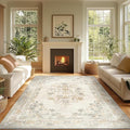 jinchan Vintage Floral 6x9 Area Rugs for Living Room - Machine Washable Distressed Design Soft Throw Rug Ultra-Thin Non-Slip Large Carpet for Bedroom Nursery Dining Room Home Office (6x9ft,Light Grey)