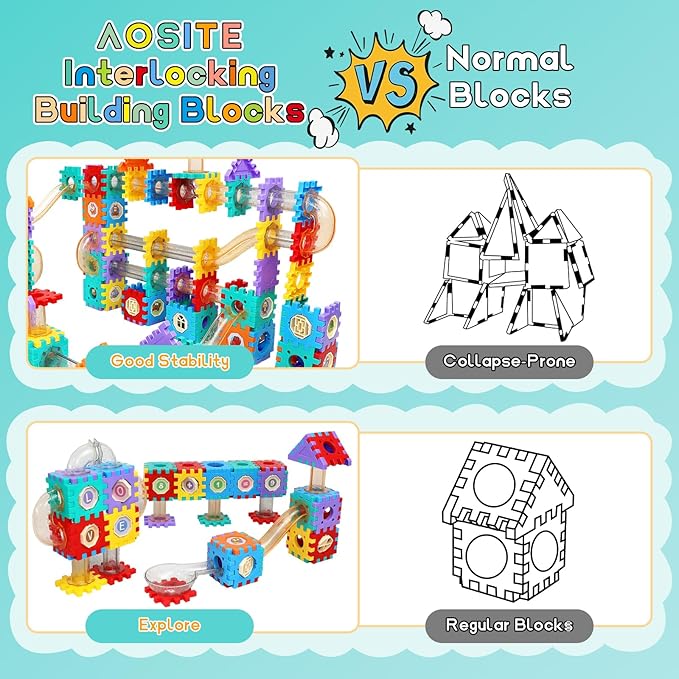 STEM Building Learning Toy, AOSITE 234PCS Marbles Run Kid Gift, Educational Race Track Construction Building Block for 5 6 7 8 9 10 11 12Years, Creative Marble Run Games Boy Girl Birthday Xmas Present