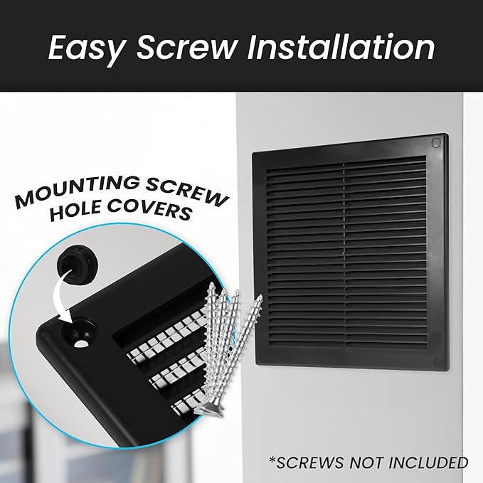Repa Market 12 x 12 Inch (Outer) Black Square Air Vent Cover - Plastic Fresh Air Intake Vent - AC Cover with Nylon Mesh Screen, Wall, Ceiling HVAC Return Air Register, Modern Soffit Vents