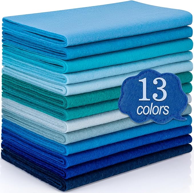 XSEINO 13 Rolls 8"x35" 1.4mm Thick Soft Felt Fabric Sheet 13 Assorted Blue Series Colors Felt Pack Pastel Felt Sheets for DIY Craft Sewing Squares Nonwoven Patchwork
