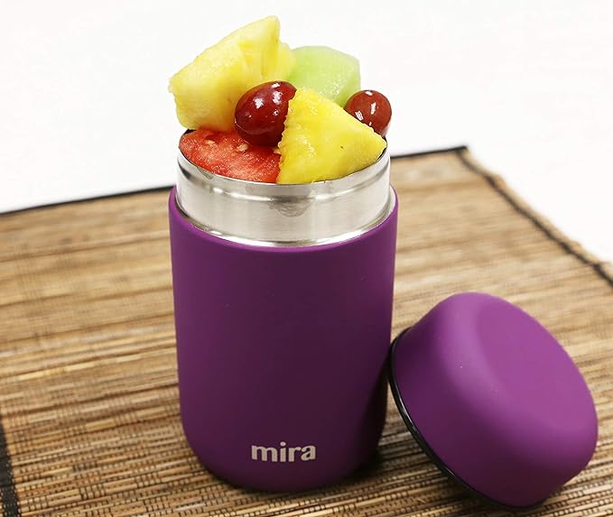 MIRA Insulated Food Jar Thermo for Hot Food & Soup, Compact Stainless Steel Vacuum Lunch Container for Meals To Go - 13.5 oz, Purple