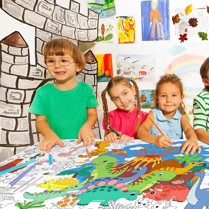 Gatherfun Dinosaur Party Giant Coloring Poster - 31.5x 72 Inches - Versatile Classroom Wall Décor & Birthday Activity - Dinosaur Poster or Table Cover for School Parties and Special Events