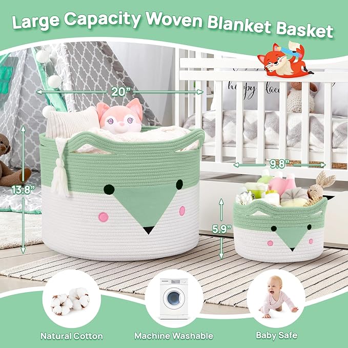 Large Baby Basket Toy Storage 3 Pack, (20"x13.8") Woven Baby Laundry Basket, Stuffed Animal Storage.