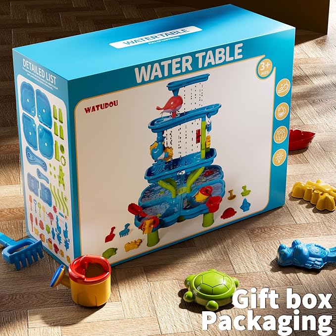 4 -Tier Kids Water Play Table for Kids Toddlers 3-5 4-8, Sand and Water Table with Rich Activity Set, Water and Sand Sensory Activity Play Table Summer Beach Outdoor Indoor Toys for 3 4 5 6 7 8