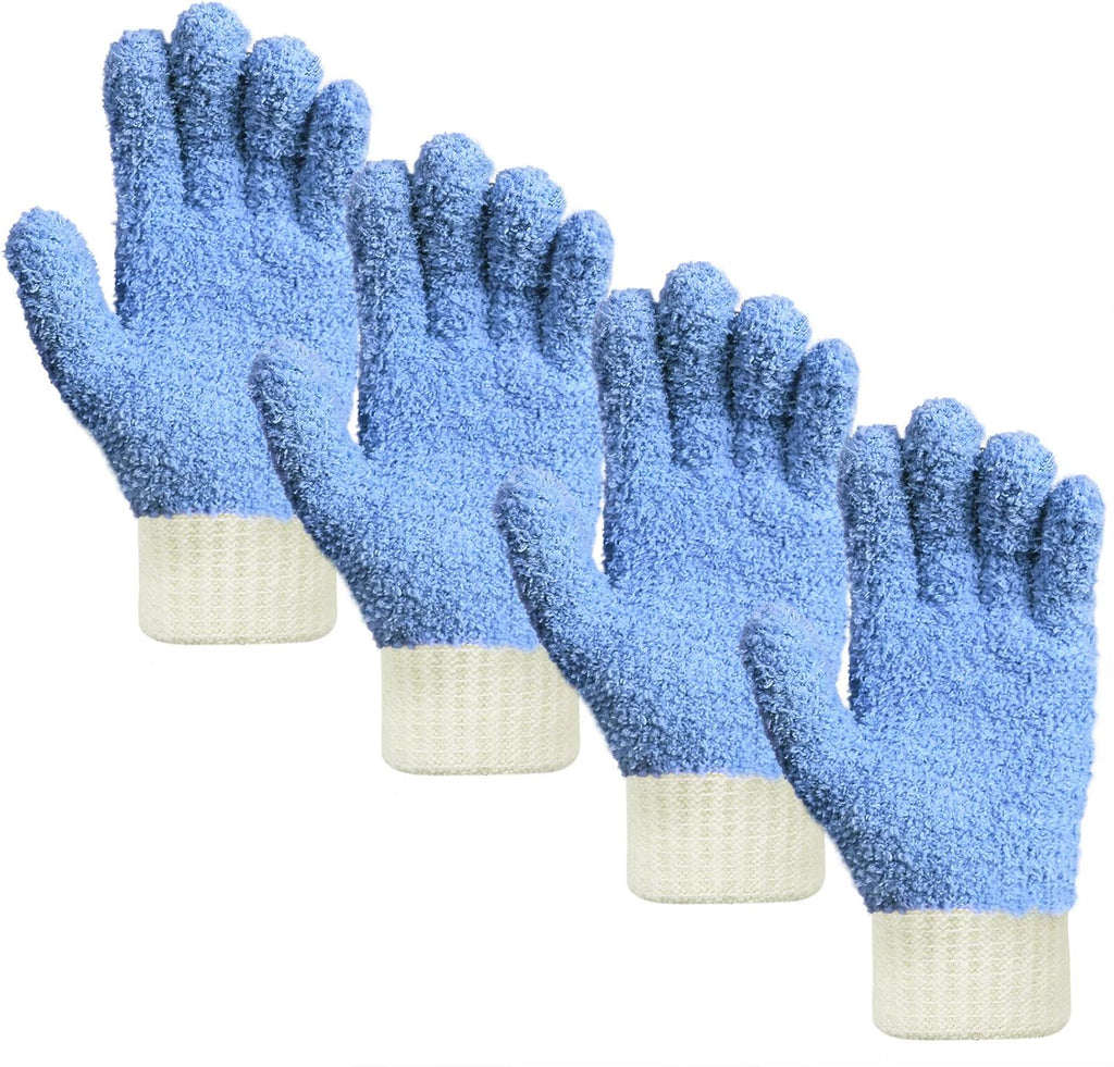 MIG4U Microfiber Dusting Gloves House Cleaning Glove for Blinds, Windows, Baseboard, Shutters, Furniture, and Car, Reusable Lint-Free Blue 2 Pairs S/M