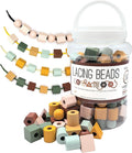 Wooden Lacing Beads & Strings 125 Pieces, Fine Motor Skills Toys for 3 Year Old, Boho Colors