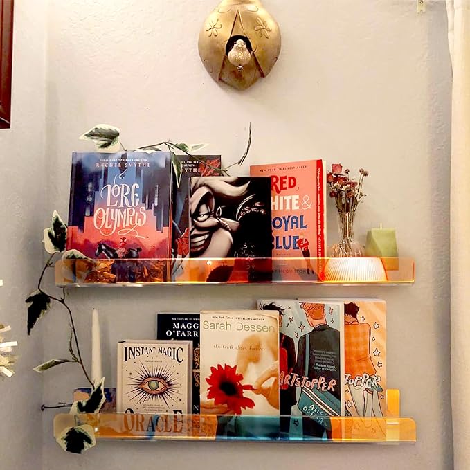 24 inches Iridescent Acrylic Bookshelf, Wall Mounted Display for Kids Room, Nursery, Toddler, Classroom (2 Packs)