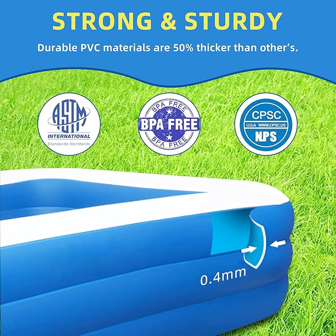 Inflatable Swimming Pool, Blow up Pool, Above Ground Swimming Pool for Family,Pool for Adults 120x 72 x 22 inch Full-Sized Inflatable Pool for Outdoors, Backyard