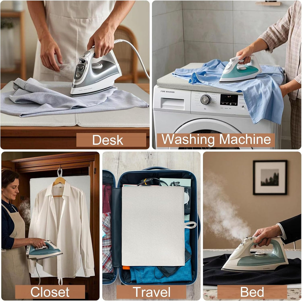24" x 16" Ironing Mat Foldable, Portable Small Thickened Heat Resistant Cotton Wood Mini Ironing Pad Board for Table Top, Washer, Bed, Dorm, Travel, Countertop, Tabletop, Double Sided Use