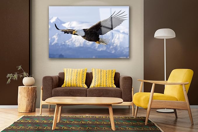 SpiritualHands Eagle Printed Tempered Glass Wall Art Painting for Living Room, Tempered Glass Modern Prints Decor, Large Vivid Color Panel for Bedroom, Kitchen, or Office