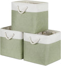 Bidtakay Cubby Storage Bins Set of 3 Fabric Baskets for Shelves Closet Drawer Organizer Storage Cubes 13x13 Collapsible Organization Baskets for Nursery Toy Shelf (White&green)