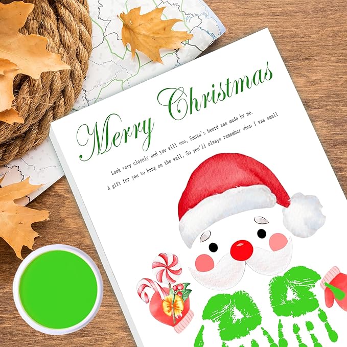 SHLINCO Handprint Keepsake DIY Kit, Baby's First Holiday Keepsake, Santa Claus Decoration, Family Footprint Art for Kids, 7.8x9.8 Inch Canvas, Suitable For Desktop Wall Ornaments