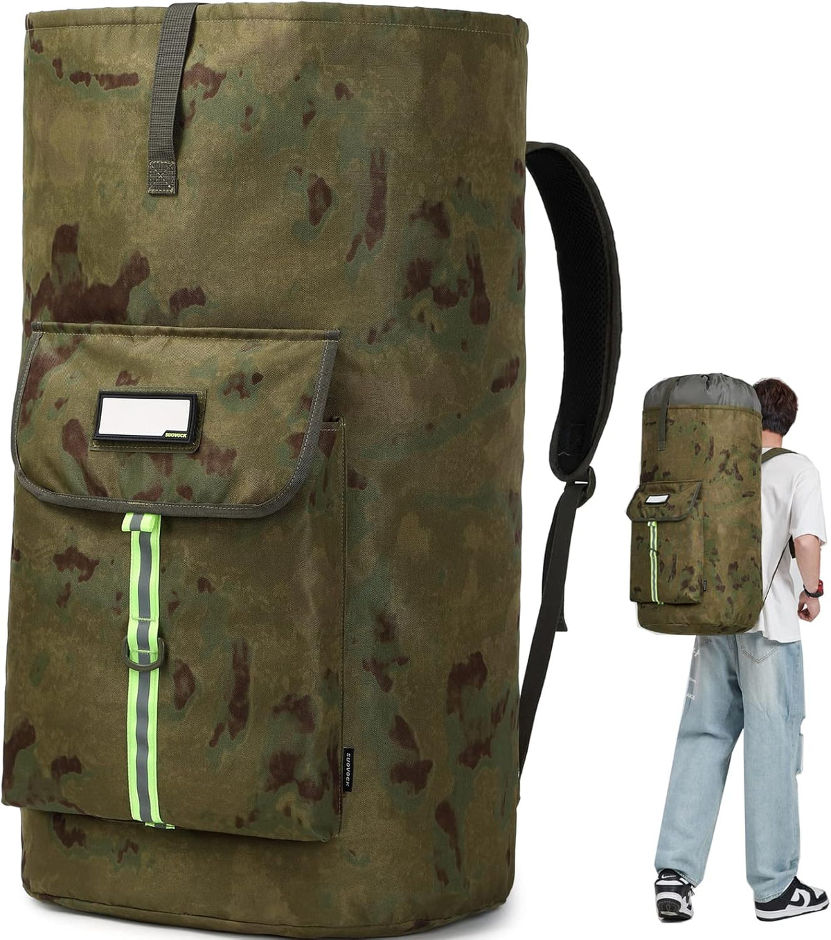 laundry bag backpack,extra-large heavy duty laundry bags,laundry backpack for college students,drawstring closure (Ruins camouflage laundry bag backpack)