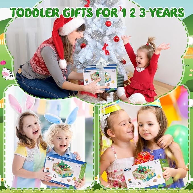 Toddler Montessori Wooden Farm Toys | Babies 12-18 Months Toy with Game Map for 1 2 3 Year Old Boys Girls | 1st First Birthday Gifts for 1-2 Years | Wood Learning Educational Toys Fine Motor Skills