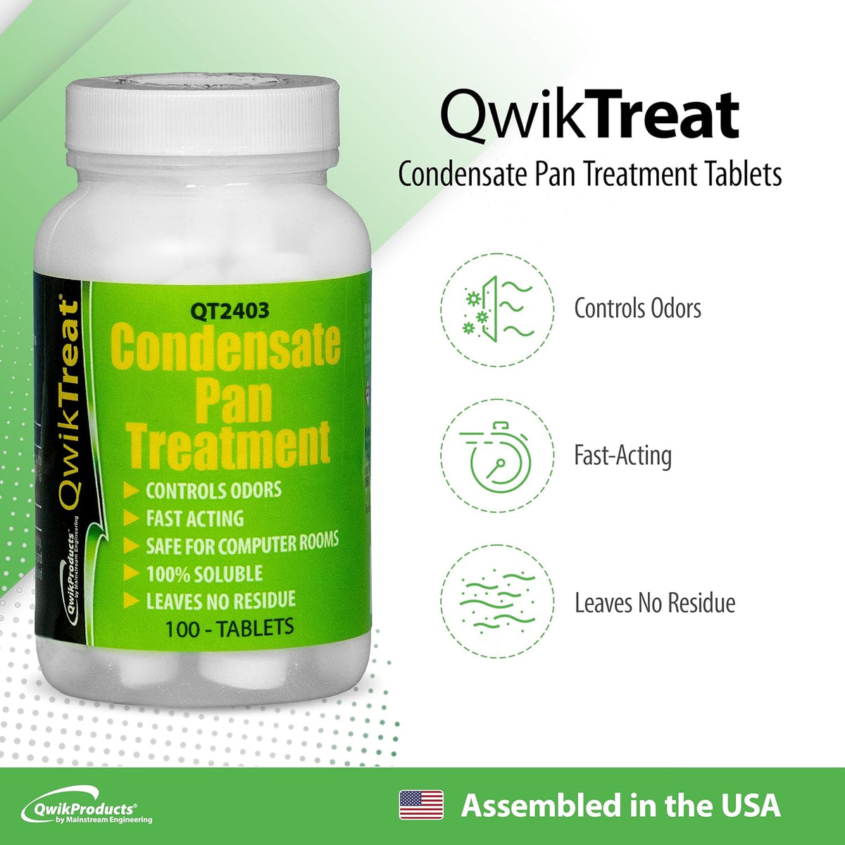 QwikTreat Condensate Pan Treatment Tablets, AC Drip Pan Tablets Air Conditioner Drain Line Cleaner, Control Odors, Overflow and Water Damage, 100 Tablets