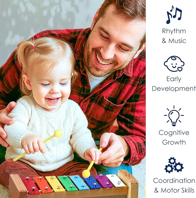 MINIARTIS Xylophone for Kids and Toddlers | 8 Notes Colorful Wooden Xylophone with Mallets and 15 Music Songbook | Kids Musical Instrument Educational Montessori Toys