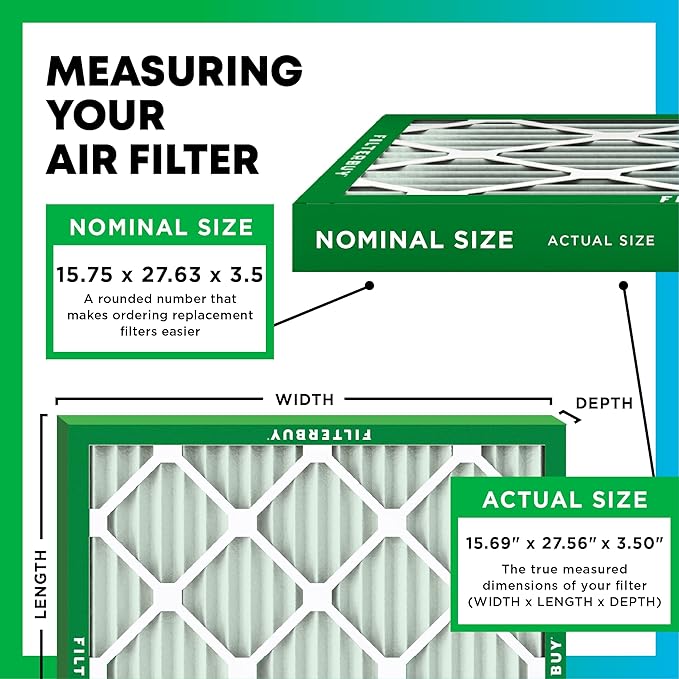 Filterbuy 15.75x27.63x3.50 Air Filter MERV 13 Optimal Smoke & Allergy Defense (1-Pack), Pleated HVAC AC Furnace Filters for AprilAire Space-Gard 104 & 2140 (Actual Size: 15.69 x 27.56 x 3.50)