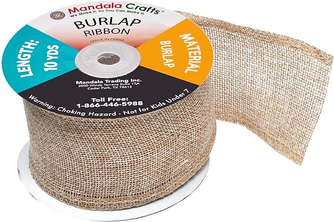 Mandala Crafts Natural Burlap Ribbon 2.5 Inches Wide Jute Ribbons for Crafts - 20 Yds Roll Rustic Burlap Wrap Trim Ribbons for Wreaths Bows Wedding Party Decoration