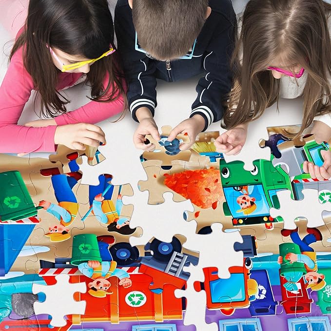 Jumbo Floor Puzzle for Kids,Recycling Garbage Truck Jigsaw Large Puzzles,48 Piece Trash Truck Vehicle Puzzle for Toddler Ages 3-5,Children Learning Preschool Educational Toys,Gift for 4-8 Years Old