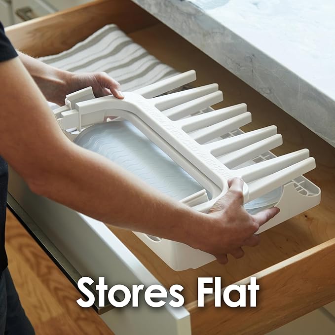 PopYum Glacier White Space Saving Drying Rack from 100% Recycled Bottles with Clear Frosted Silicone Drying Mat, countertop for Baby Bottles, Plastic Bags, Cups, Glass, tumblers, Compact
