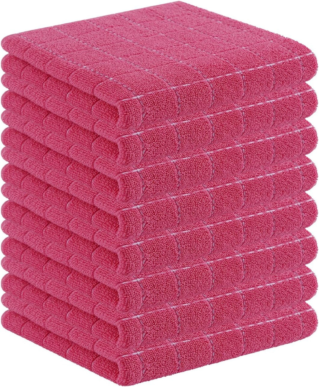 Homaxy 100% Cotton Terry Kitchen Towels(Rose Red, 13 x 28 inches), Checkered Designed, Soft and Super Absorbent Dish Towels, 8 Pack