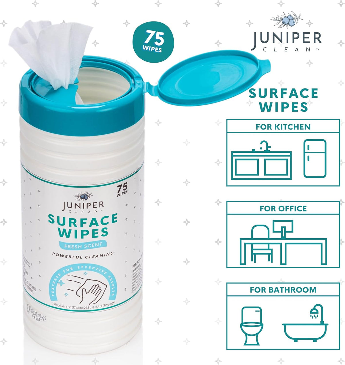 6 Pack Surface Cleaning Wipes Bleach Free, All-Purpose Cleaner for Bathroom, Kitchen, Office, 450 Count Canister, 7.5" x 7" Sheet, Fresh Scent, Lint Free & Durable
