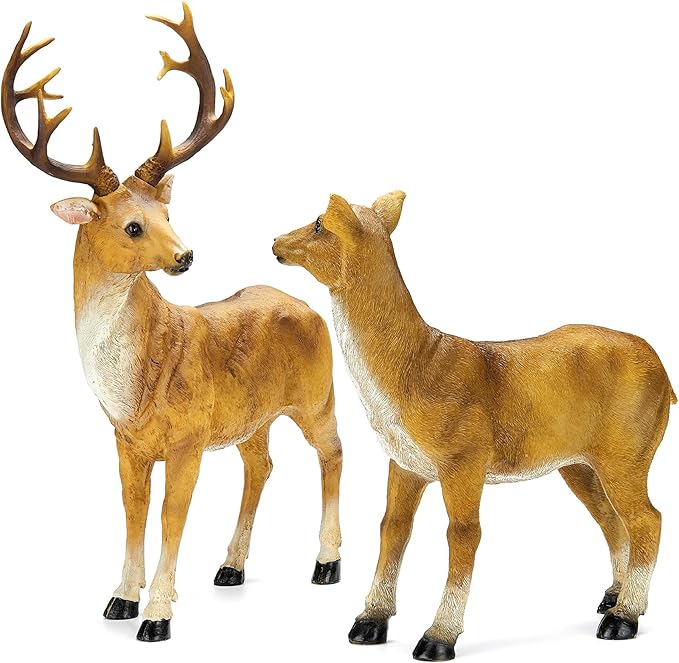 JHVYF Adorable Resin Deer Statue Decor for Garden Yard Buck & Doe Lying Outdoor Sculptures for Home Decor 319-322