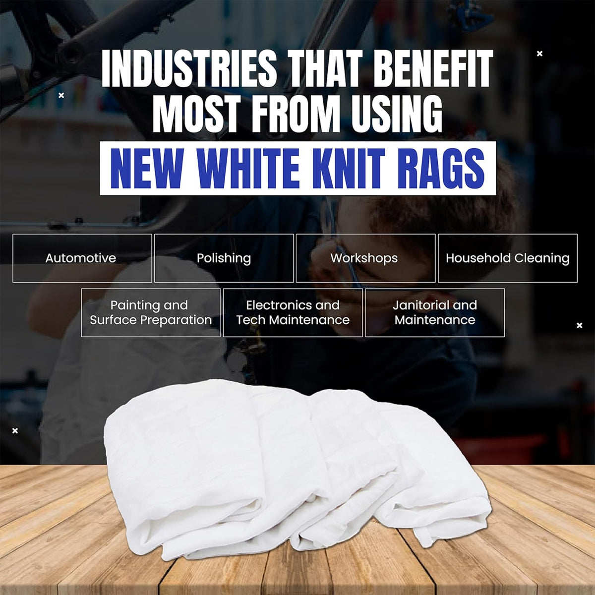 Premium White T-Shirt Cleaning Rags (600 lbs. Pallet 24x25 lbs. Bag of Rags) – White Cotton Rag for Cleaning, Staining, Painting, Oil, Grease & Dust Removal – Shop Rags Bulk