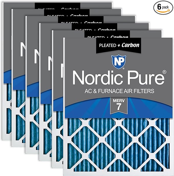 Nordic Pure 20x30x1 (Actual Size: 19 5/8 x 29 5/8 x 3/4) Pleated Air Filters MERV 7 Plus Carbon 6 Pack