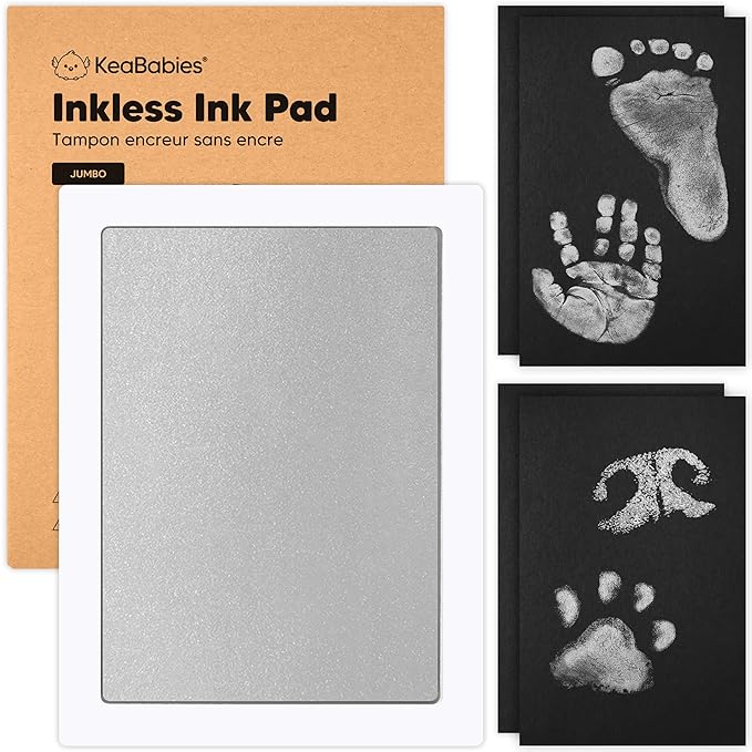 1-Pack Inkless Baby Hand and Footprint Kit - Mess Free Ink Pad for Newborn Keepsake, Dog Nose & Paw Print Kit, Clean Touch Ink Pad for Baby Hand & Footprints, Ideal New Mom Gifts(Silver, Jumbo)