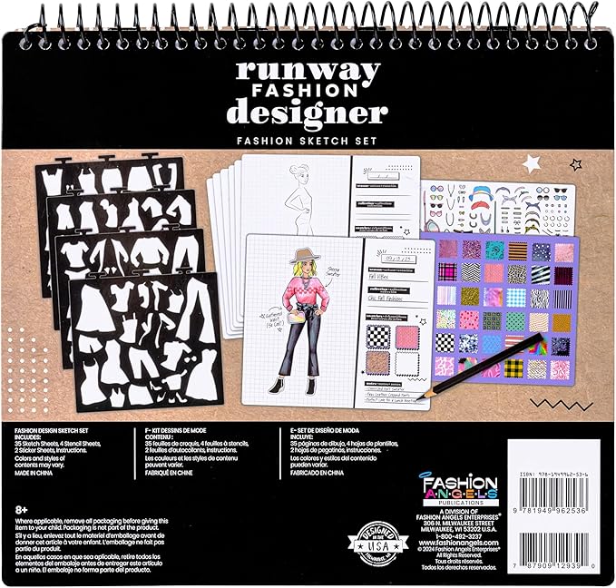 Fashion Angels Fashion Runway Portfolio - Fashion Design Sketch Book with Stencils & Stickers - Ages 8 & Up