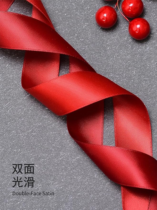 1-1/2" x 100 Yards Red Polyester Satin Ribbon Single Faced Fabric Ribbons for Eternal Roses, Flower Bouquets, Gift Wrapping, Crafts, Bridal Shower, Wedding Decor