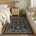 Bedroom Rug 3x5 Rug Washable Area Rug Non Slip Low Pile Vintage Floral Botanical Small Carpet for Bedroom, Bedside, Kitchen, Entryway, Kids Room, Office, Black